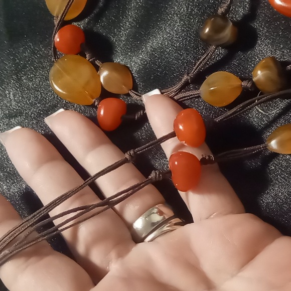 Long beaded necklace resin marbled beads. 42 inch long. - Picture 6 of 7